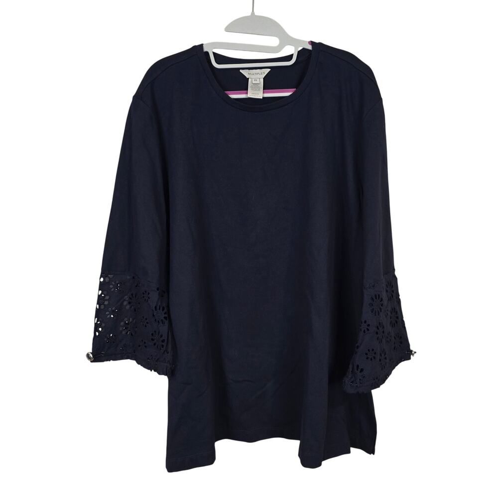 NEW NWT Women's Multiples Navy Blue Blouse Eyelet Sleeves | Size 2X